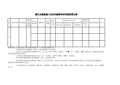 建筑施工安全风险辨识评估管控登记表 