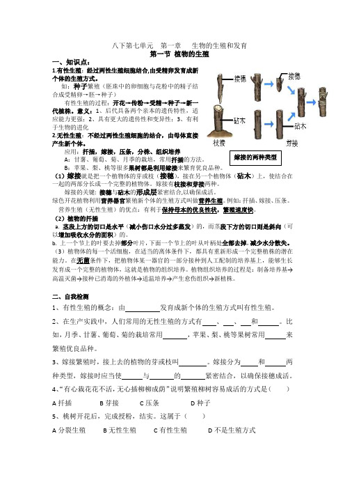 八下第七单元  第一章   生物的生殖和发育知识点讲解及练习