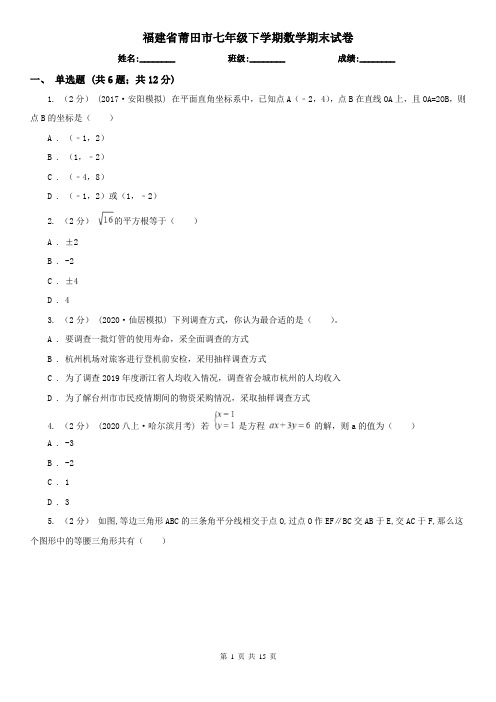 福建省莆田市七年级下学期数学期末试卷