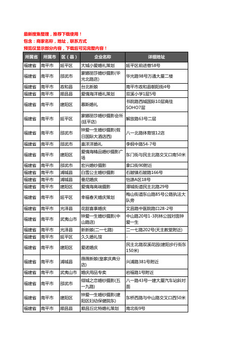 新版福建省南平市婚庆公司企业公司商家户名录单联系方式地址大全119家