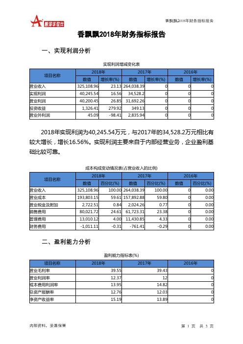 香飘飘2018年财务指标报告-智泽华