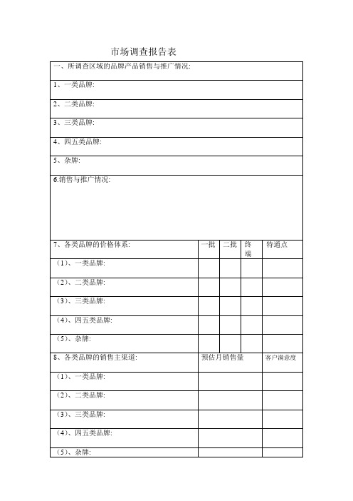 市场调查报告表