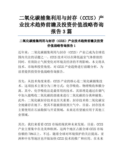 二氧化碳捕集利用与封存(CCUS)产业技术趋势前瞻及投资价值战略咨询报告3篇