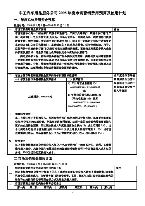 年度市场营销费用预算及使用计划