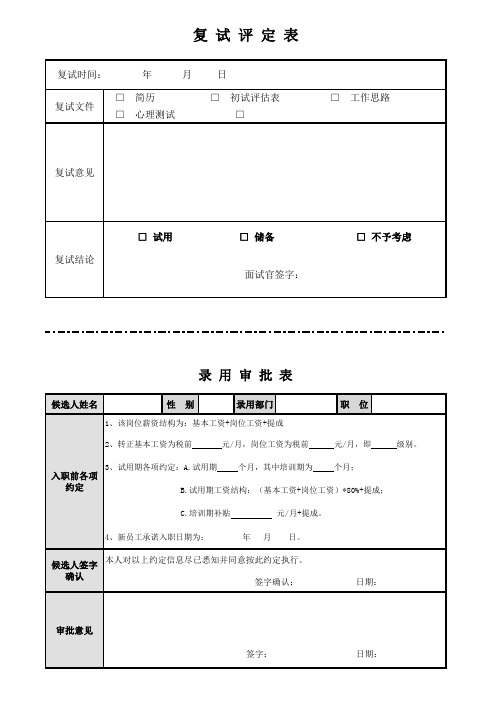 销售人员面试测评表