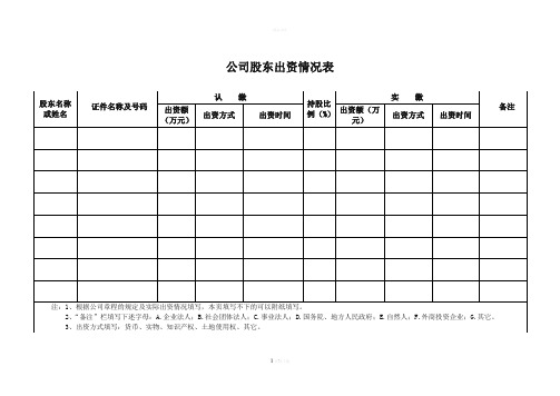 公司股东出资情况表