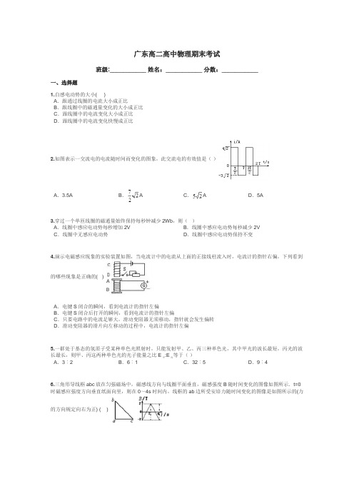 广东高二高中物理期末考试带答案解析
