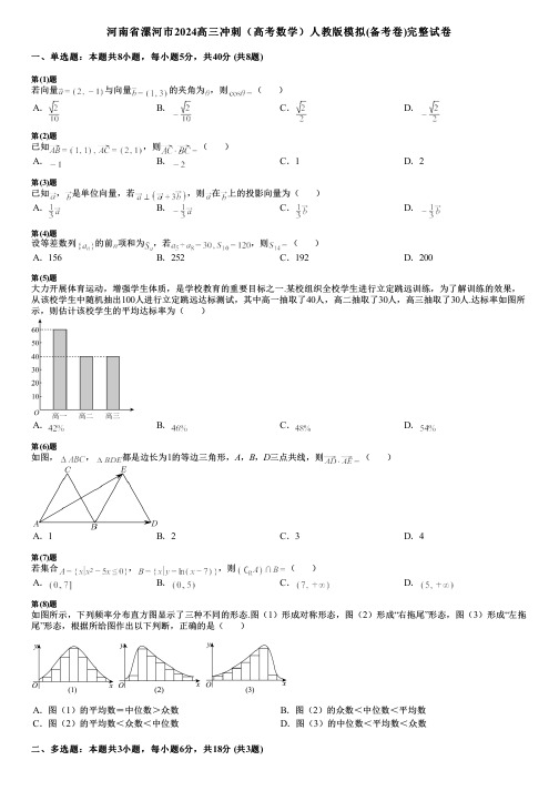 河南省漯河市2024高三冲刺(高考数学)人教版模拟(备考卷)完整试卷