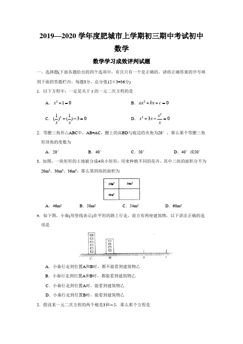 2019—2020学年度肥城市上学期初三期中考试初中数学