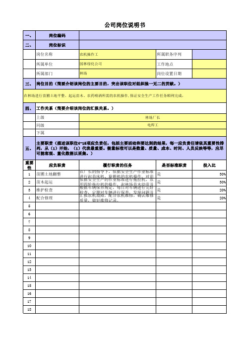 央企园林绿化公司岗位职责梳理表林场-农机操作工