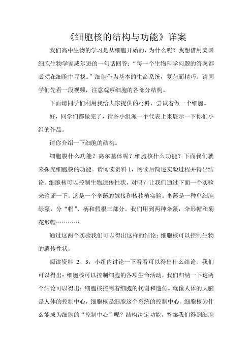 细胞核的结构与功能详案     省优质课