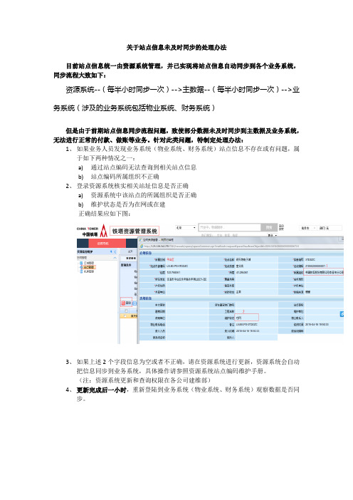 关于站点信息未及时同步的处理方法