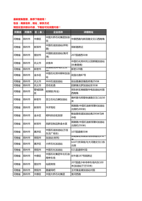 新版河南省郑州市加油站服务企业公司商家户名录单联系方式地址大全1051家