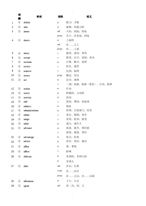 精心整理北京会考英语词汇4-5级