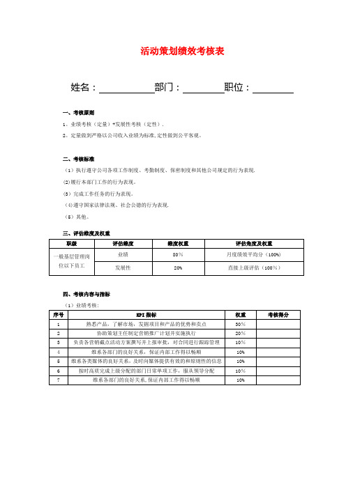 活动策划绩效考核表【范本模板】