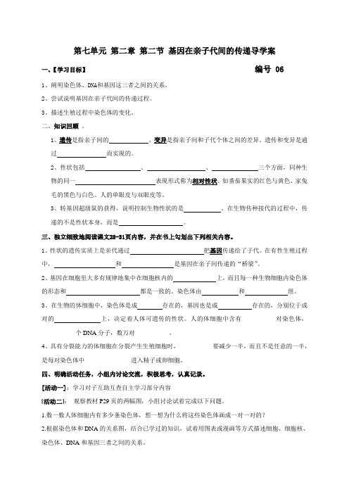 基因在亲子代间的传递导学案