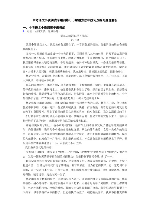 中考语文小说阅读专题训练(一)解题方法和技巧及练习题含解析