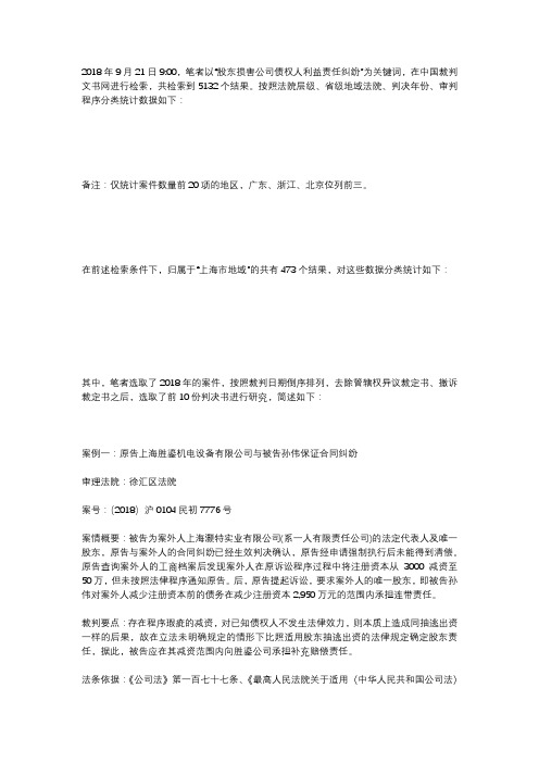 从十个案例看“股东损害公司债权人利益责任纠纷”案件的现状和诉讼思路