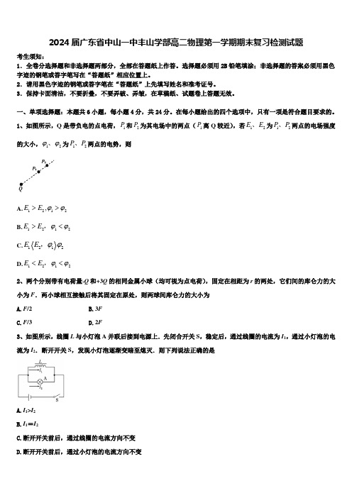 2024届广东省中山一中丰山学部高二物理第一学期期末复习检测试题含解析