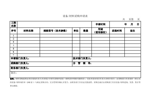 设备材料采购申请表