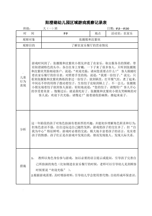 区域游戏观察记录表