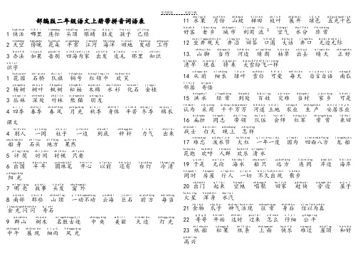 最新部编版小学二年级语文上册带拼音词语表