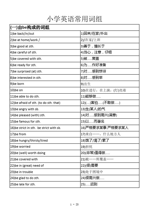 小学英语短语汇总(小升初必备)方便打印