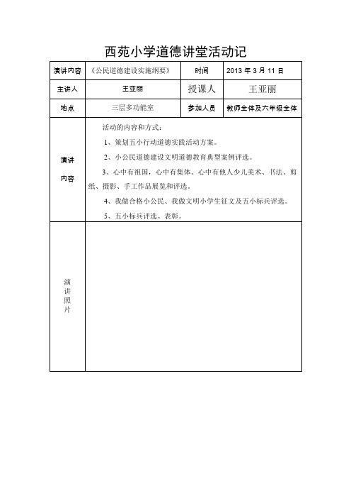 小学道德讲堂活动记录(文明礼仪伴我行)