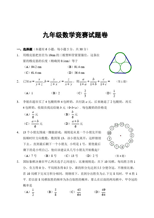 2019-2020年九年级数学竞赛试题卷