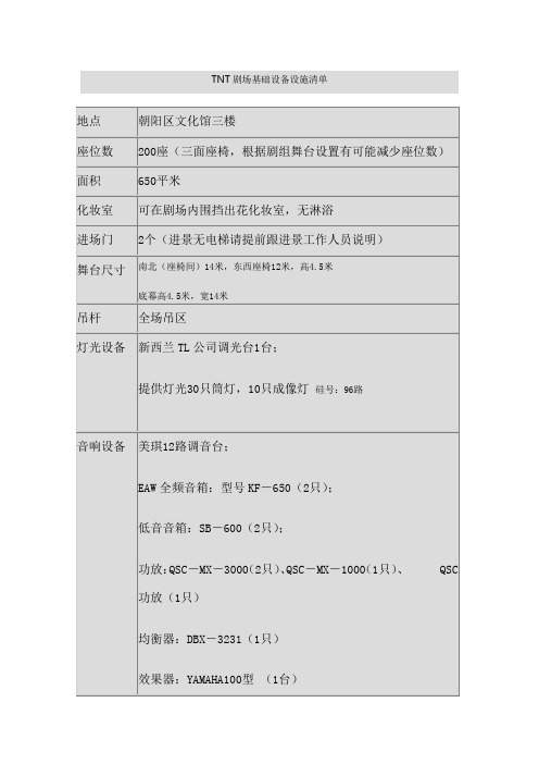 剧场基础设备设施清单