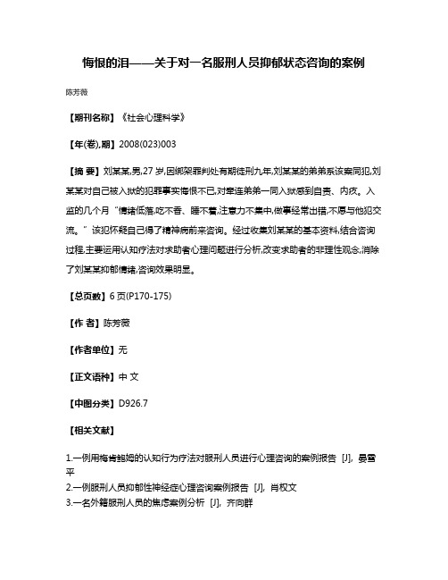 悔恨的泪——关于对一名服刑人员抑郁状态咨询的案例