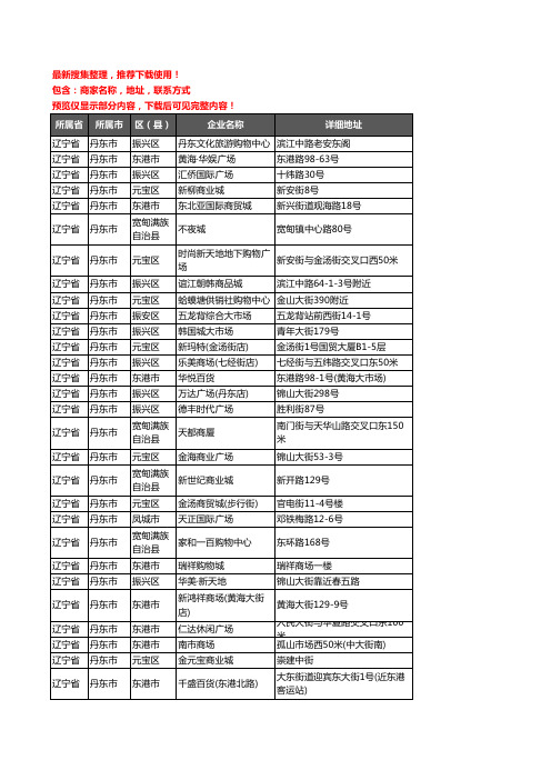 新版辽宁省丹东市商场企业公司商家户名录单联系方式地址大全34家