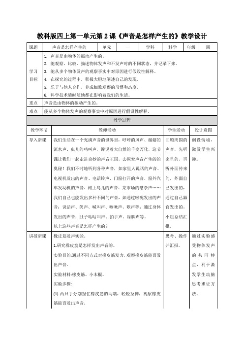 教科版四上第一单元第2课《声音是怎样产生的》教学设计