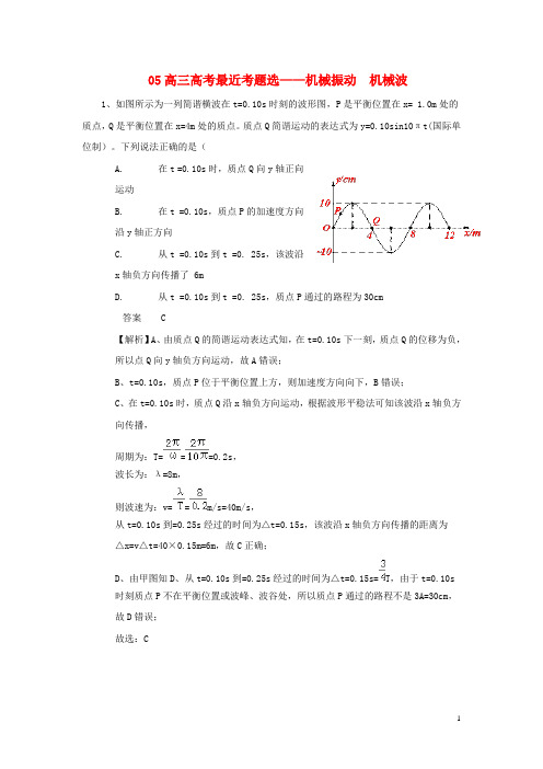 黑龙江省大庆市喇中2015年高考物理最近考题选机械振动 机械波