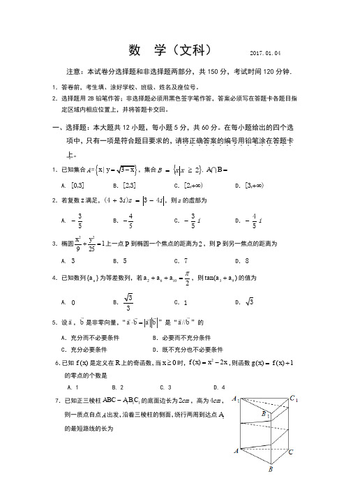 广东省深圳市南山区高三上学期期末考试数学文试题 Word版含答案