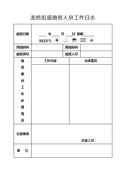 值班人员工作日志