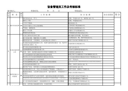 设备管理员工作及考核标准