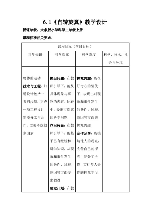 大象2001版小学科学三年级上《第六单元 飘呀飘,飘下来  1 自转旋翼》优质课教学设计_12