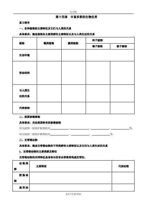 苏教版生物-八年级上册-初中八上章节复习 第十四章 丰富多彩的生物 世界(学案)