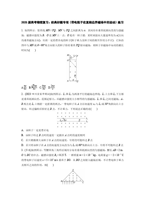 2025届高考物理复习：经典好题专项(带电粒子在直线边界磁场中的运动)练习(附答案)