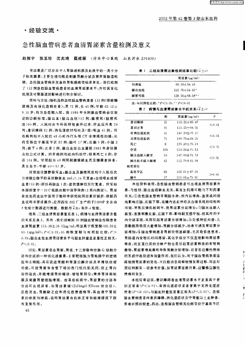 急性脑血管病患者血清胃泌素含量检测及意义
