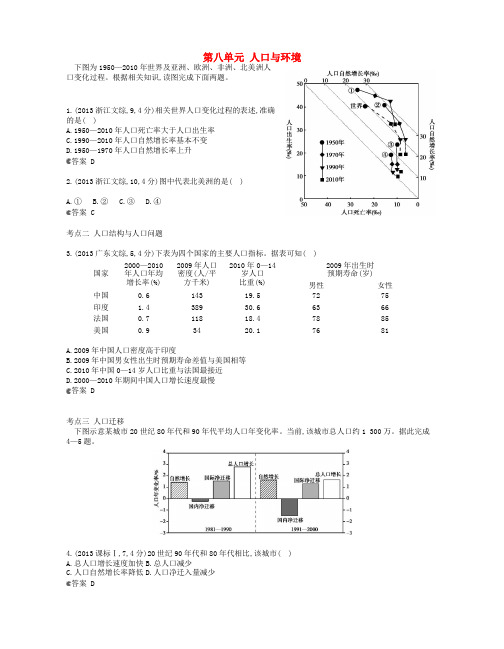 全国高考地理 试题分类汇编 第八单元 人口与环境 Word版含答案