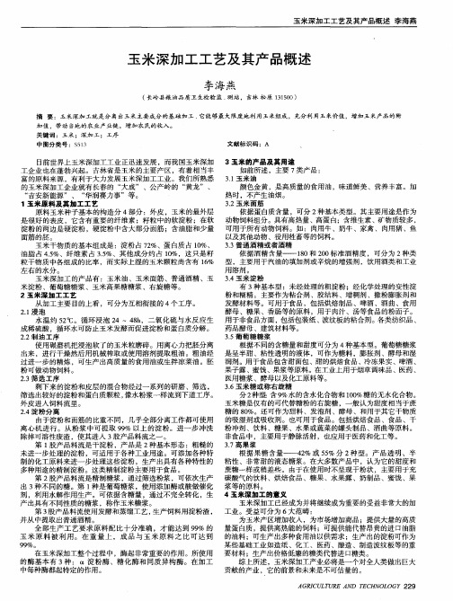 玉米深加工工艺及其产品概述