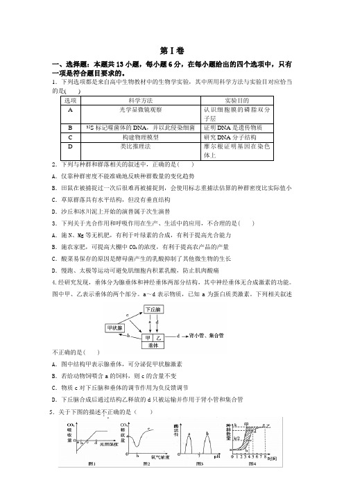黑龙江省大庆实验中学2014届高三高考最后一次冲刺模拟考试理综生物试题 Word版含答案
