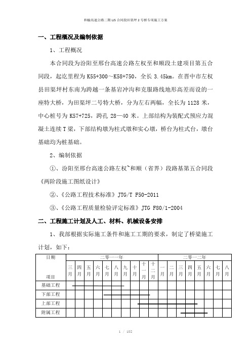 和榆高速公路二期LJ5合同段田渠坪2号桥专项施工方案