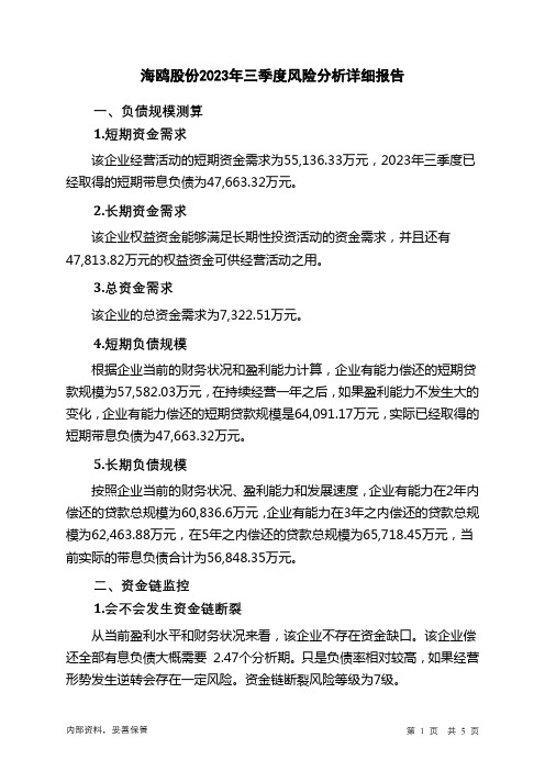 603269海鸥股份2023年三季度财务风险分析详细报告