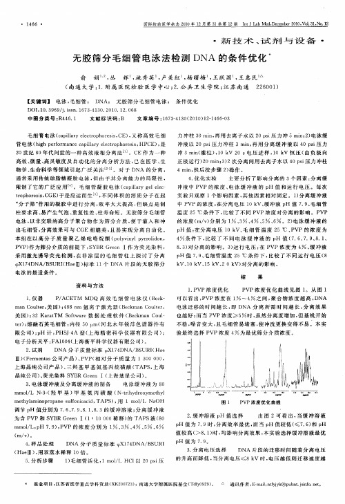 无胶筛分毛细管电泳法检测DNA的条件优化