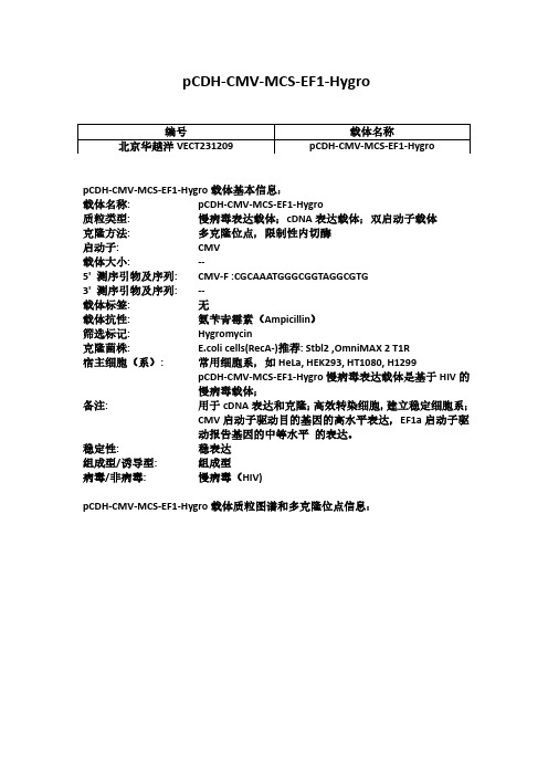 pCDH-CMV-MCS-EF1-Hygro使用说明