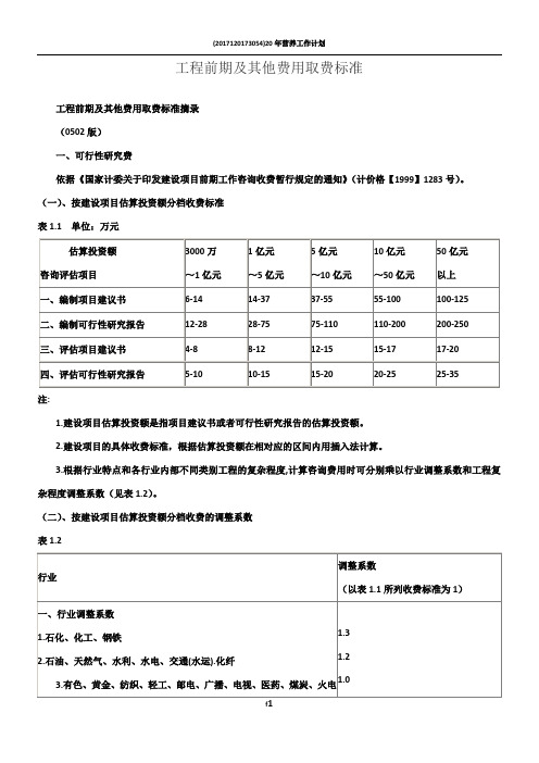 工程前期及其他费用取费标准