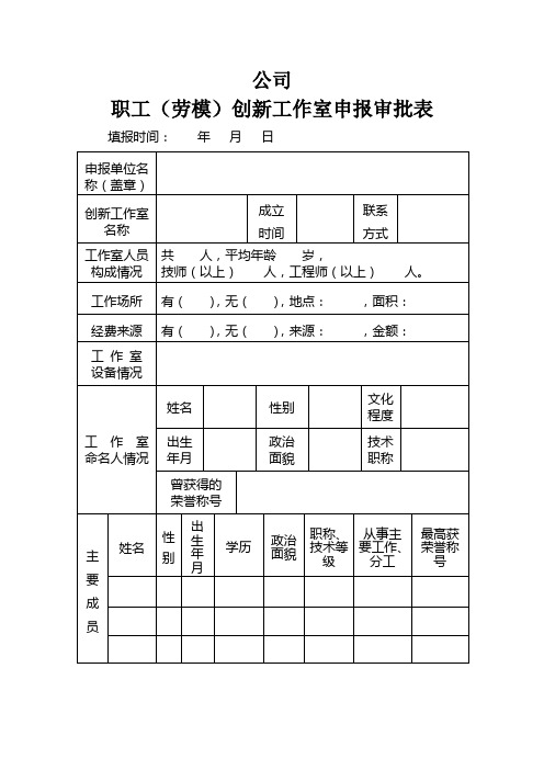 职工(劳模)创新工作室申报审批表